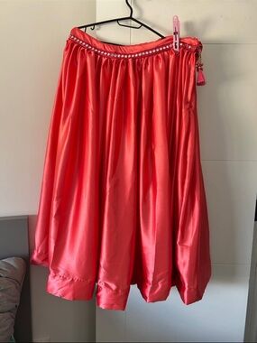 Satin Gathered Red Women's Skirt